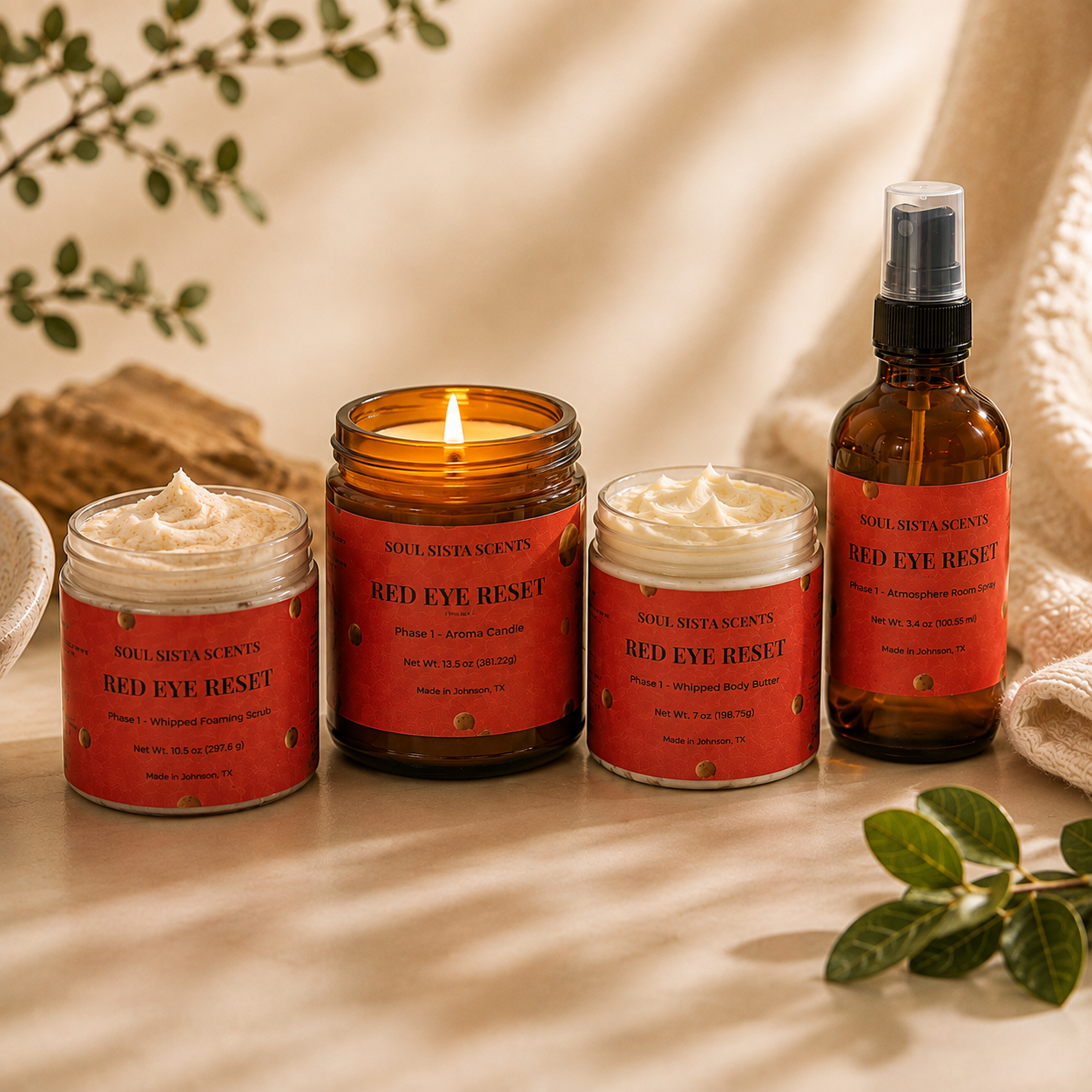 Fresh & Cozy Self-Care Gift Set with Body Care, Fragrance Spray & Candle | Red Eye Reset Phase 1™